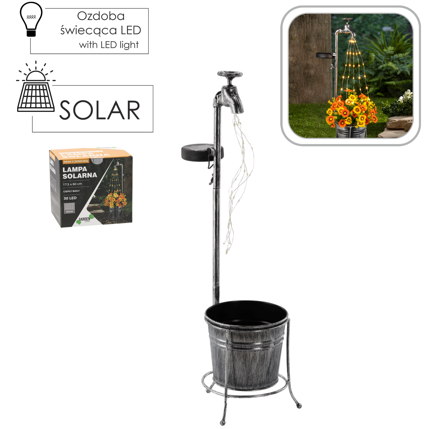 Lampa solárna s kvetináčom 17,5x60cm 45940 45940 - obrázok 1