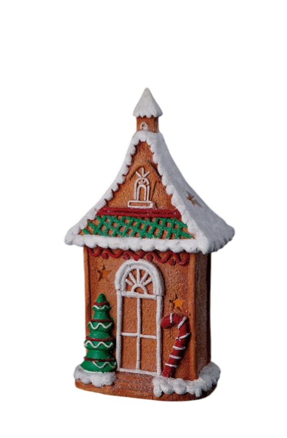 Polyresinová vianočná dekorácia domčeka s LED svetielkami a zasneženým efektom 25 x 16 x 46 cm 41875 - obrázok 1
