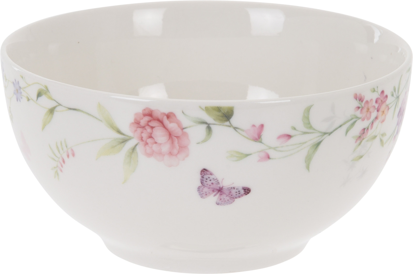Biela porcelánová miska s kvetinovým motívom a motýlikmi 35120 - obrázok 1