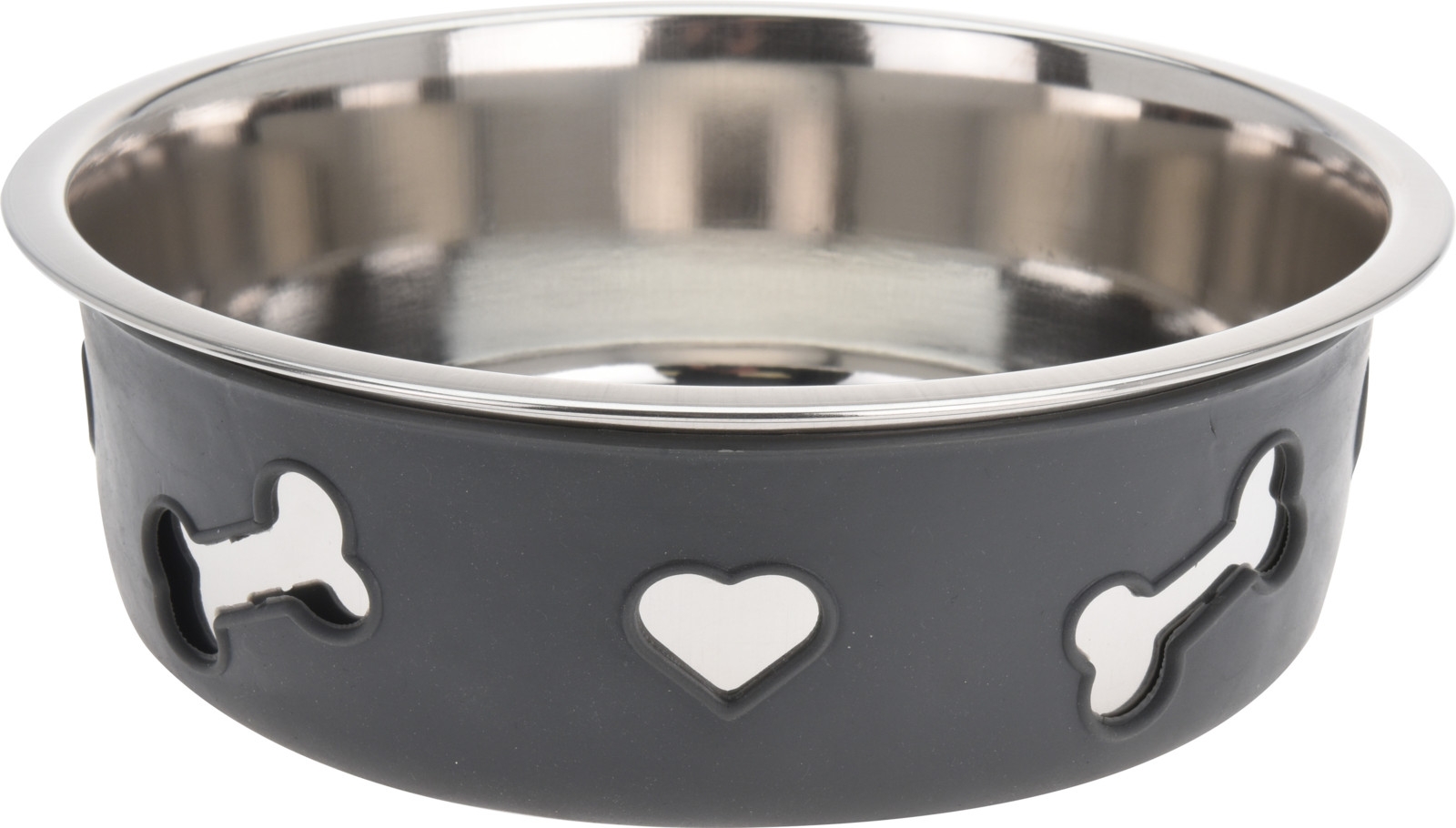 Nerezová miska pre domáceho miláčika so silikónovým sivým obalom 21 x 7 cm 38859 - obrázok 1