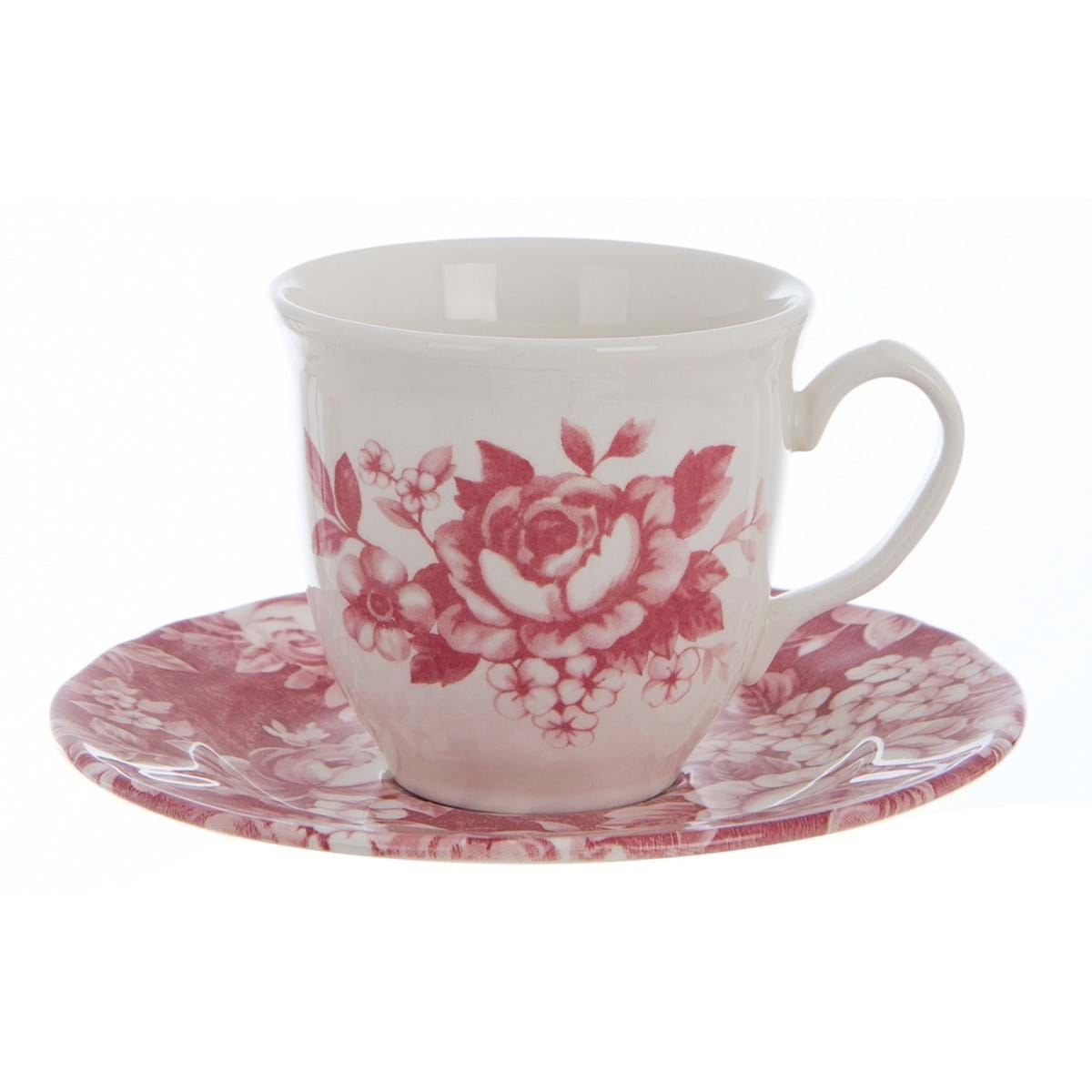 Keramická šálka s tanierikom v bielom farebnom prevedení s kvetovaným staroružovým dekorom 15 x 15 x 9 cm Blanc Maricló 41764 - obrázok 1