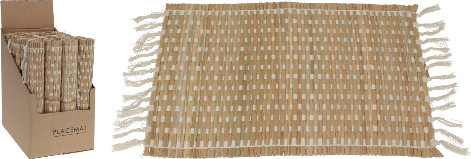 Prestieranie - podložka bambus pásikavý vzor so strapcami v bielom farebnom prevedení 35 x 45 cm 43068 - obrázok 1