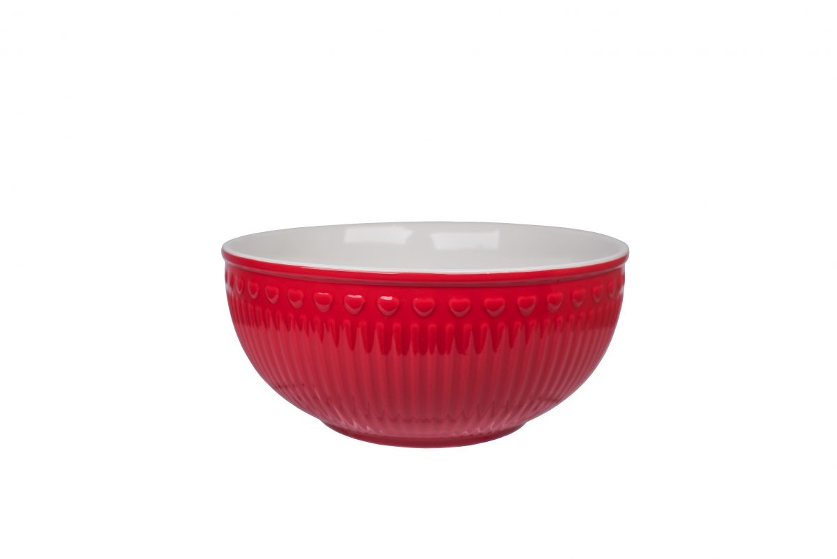 Porcelánová miska v červenej farbe v retro štýle so srdiečkovým motívom a vrúbkami 17 x 17,5 cm Isabelle Rose 39065 - obrázok 1