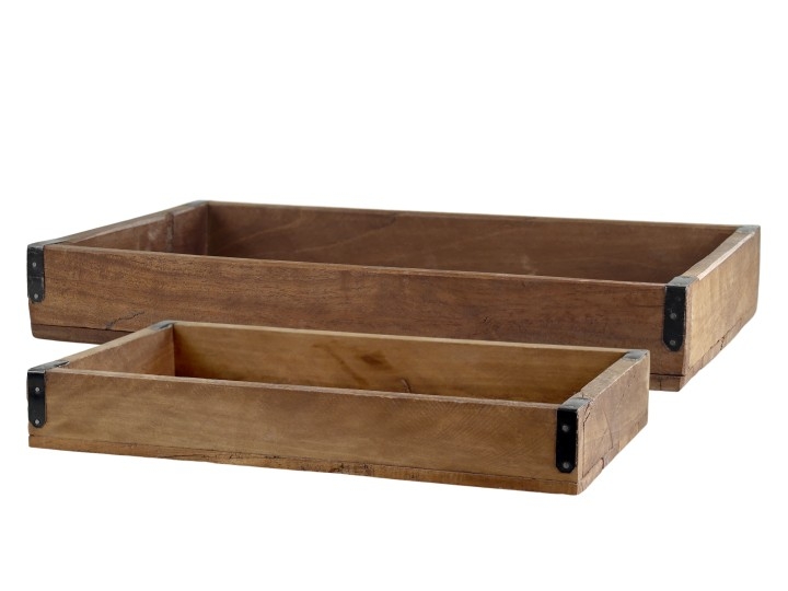 Drevený dekoračný podnos s obitým vintage vzhľadom malý Chic Antique 44287 6 x 36 x 21cm - obrázok 1