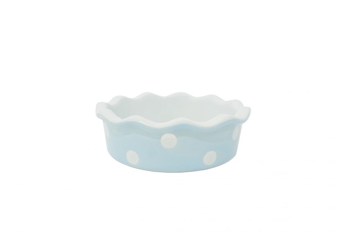 Porcelánová retro malá koláčová miska v bielo-modrej farbe s dekorom bodiek a zaobleným vlnovkovitým tvarom 12 x 12 cm Isabelle Rose 35871 - obrázok 1