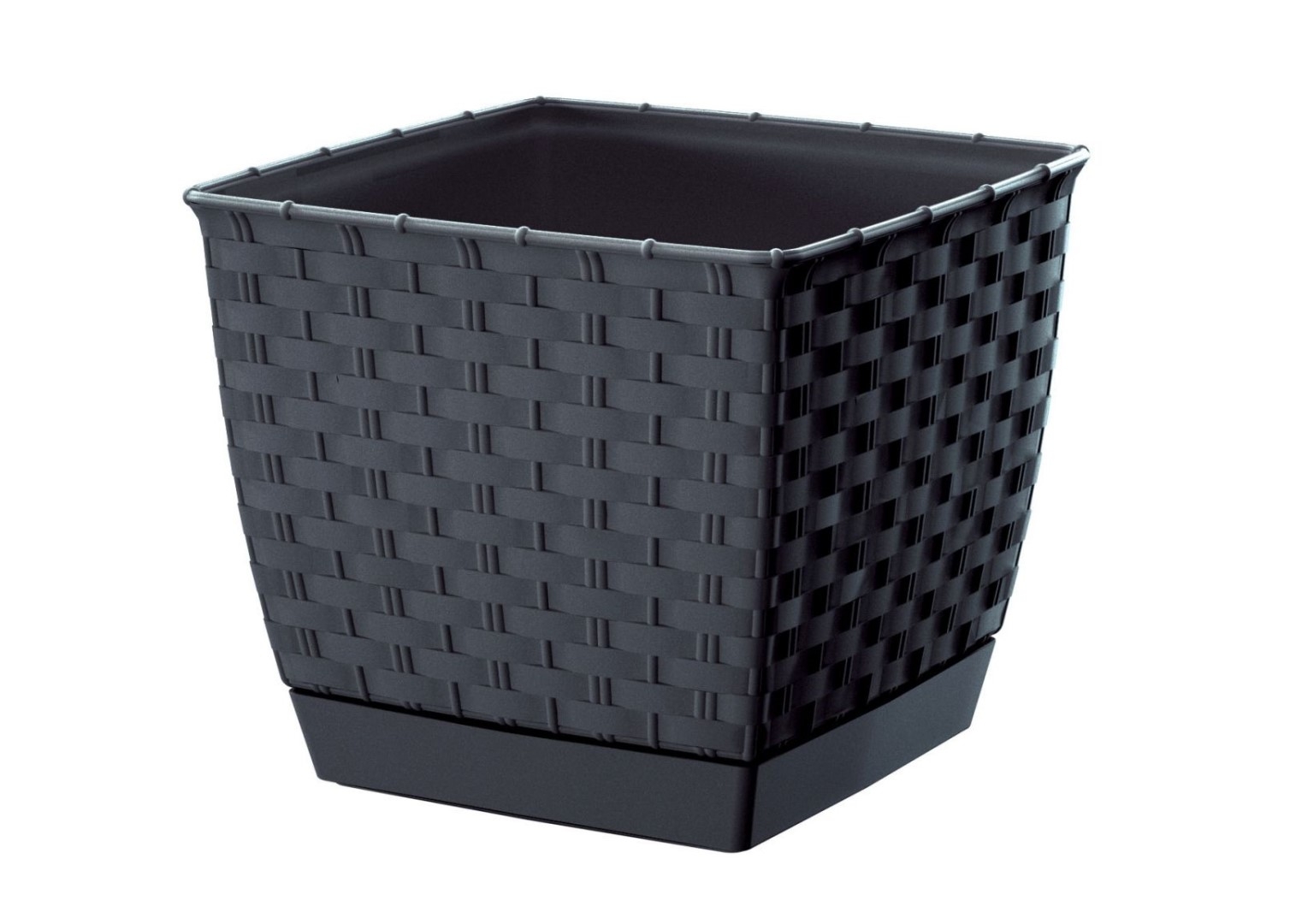 Plastový hranatý kvetináč Ratolla Square v antracitovej farbe s podmiskou 16,5 cm 33050 - obrázok 1