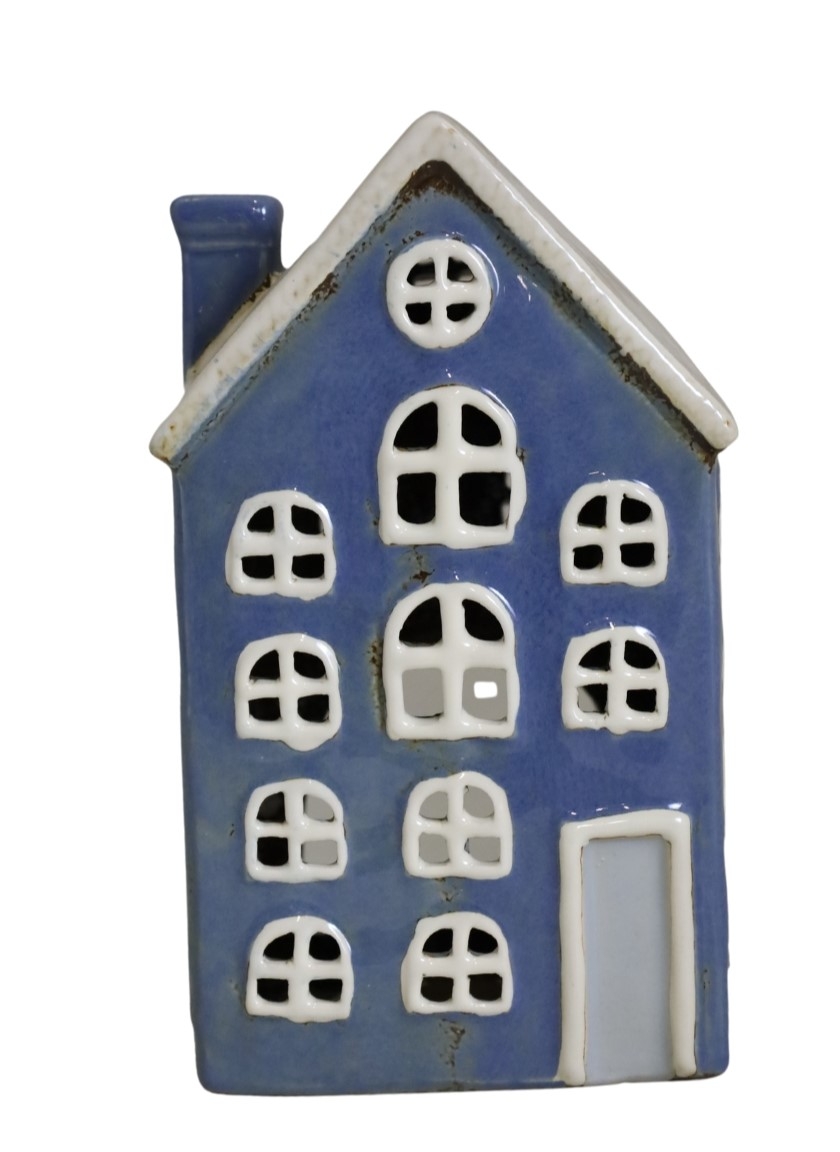 Domček keramika na sviečku modrý 12,5x9x20,5 cm 45733 - obrázok 1