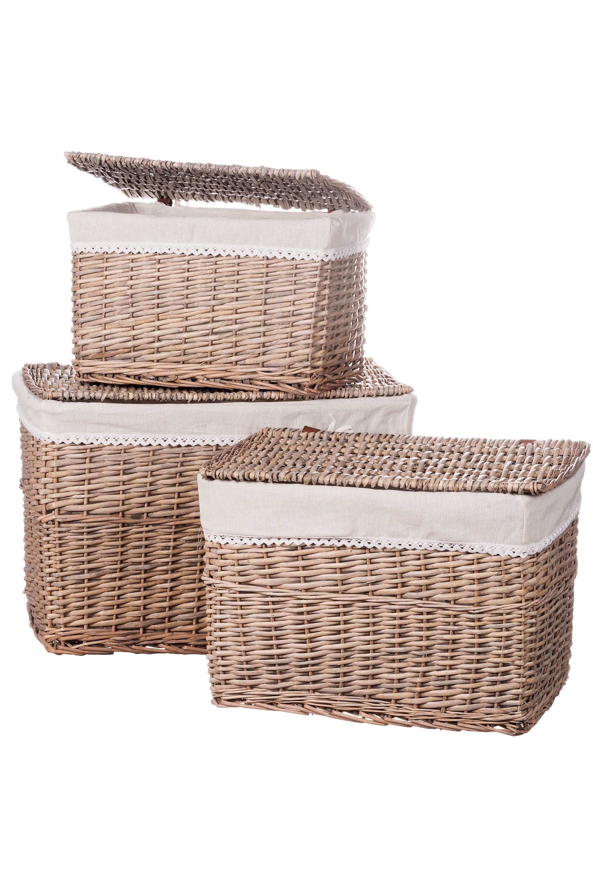 Prútený malý hnedý košík s látkovou sivou vložkou a prúteným poklopom 45,5 x 28 x 29 cm 37812 - obrázok 1