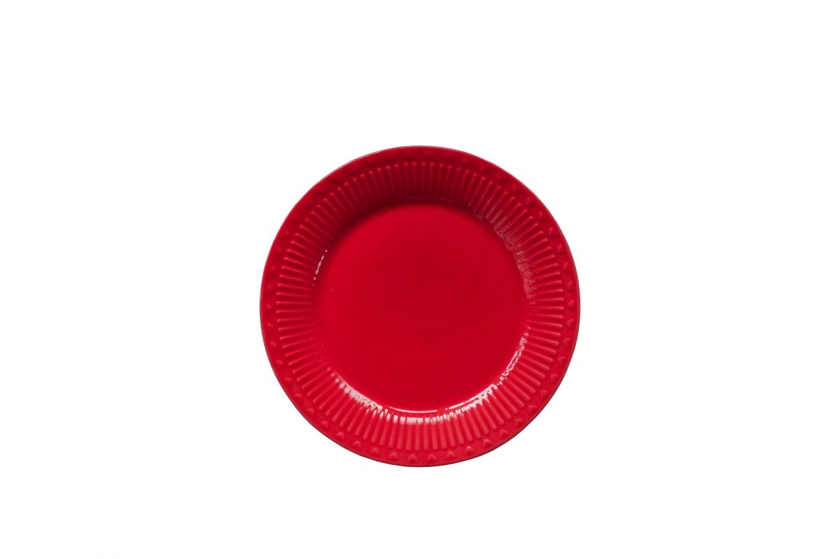 Porcelánový tanier v červenej farbe v retro štýle so srdiečkovým motívom a vrúbkami 19 cm Isabelle Rose 39068 - obrázok 1