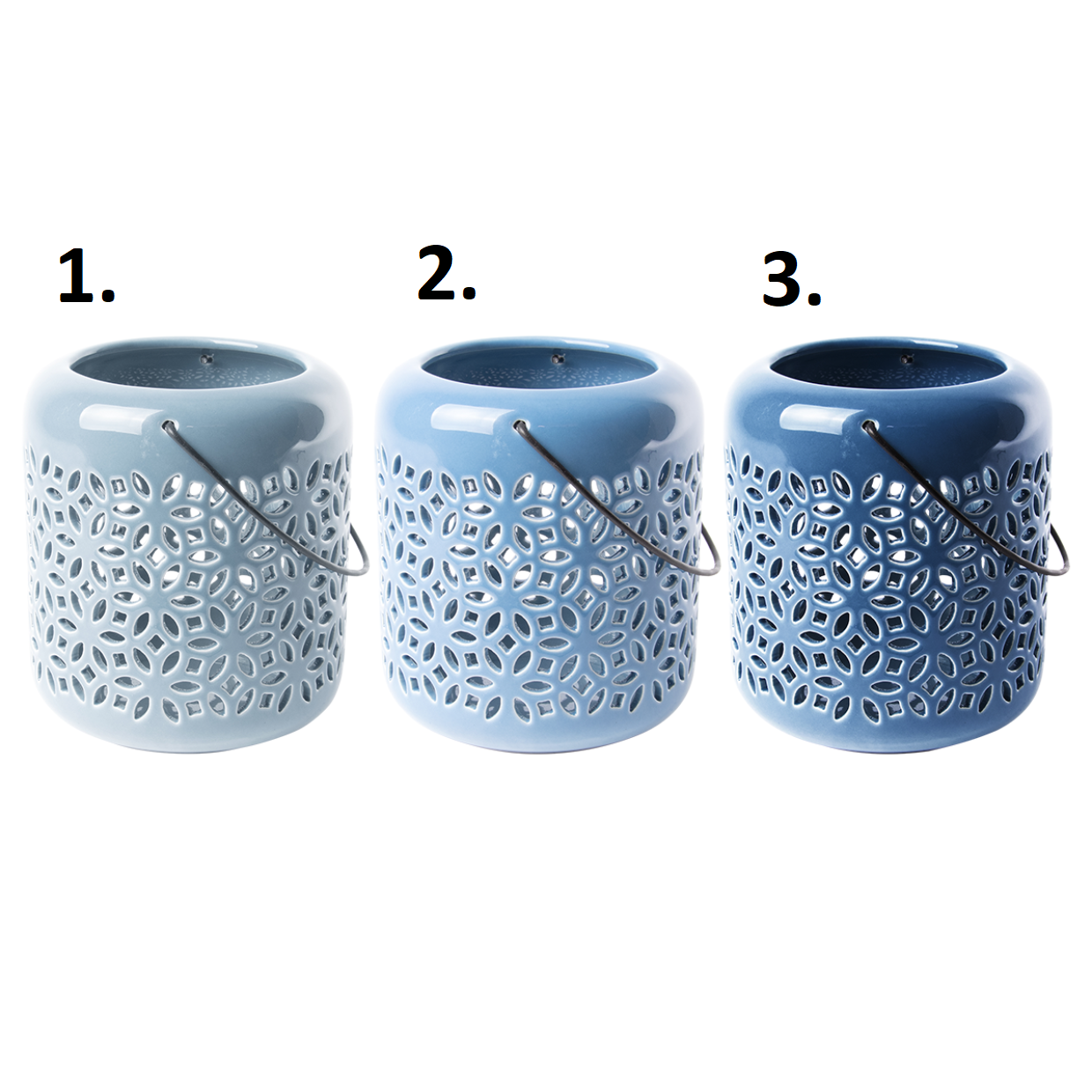 Keramická dekorácia svietnika v modrom farebnom prevedení s kovovým úchopom a dekorovaním 12,3 x 12,3 x 13,3 cm Esschert Design 44259 - obrázok 1