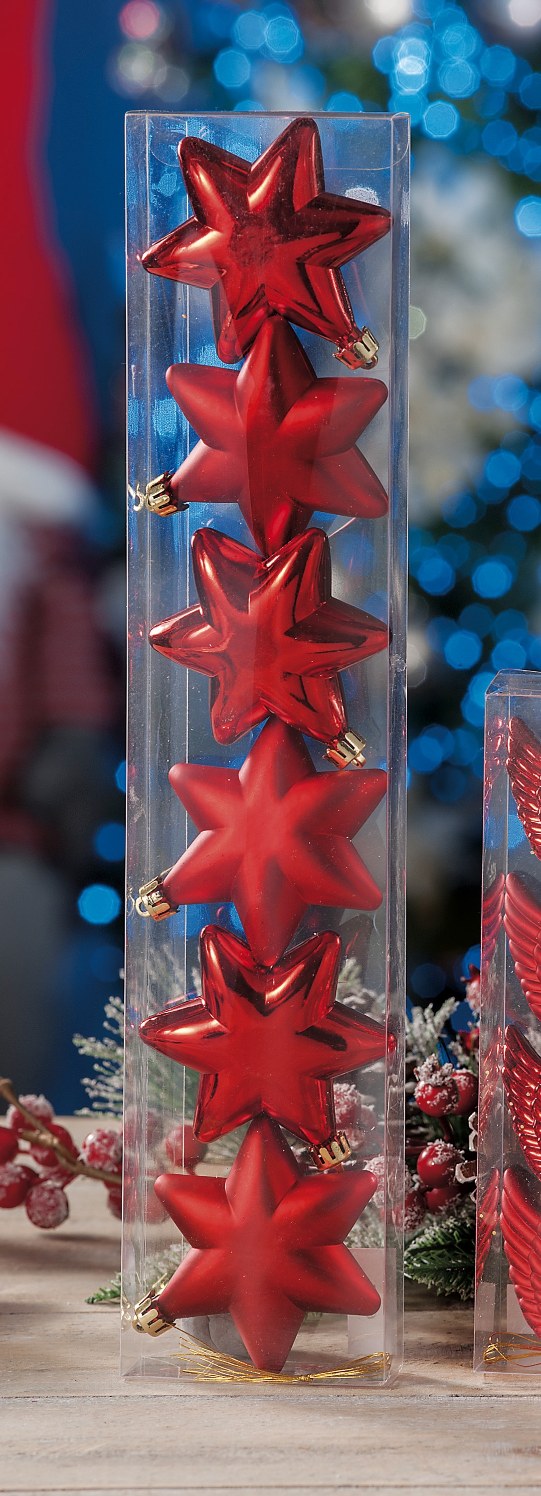 Vianočné ozdoby hviezdy 6 ks v balení červené, 7x3x8 cm 33187 - obrázok 1