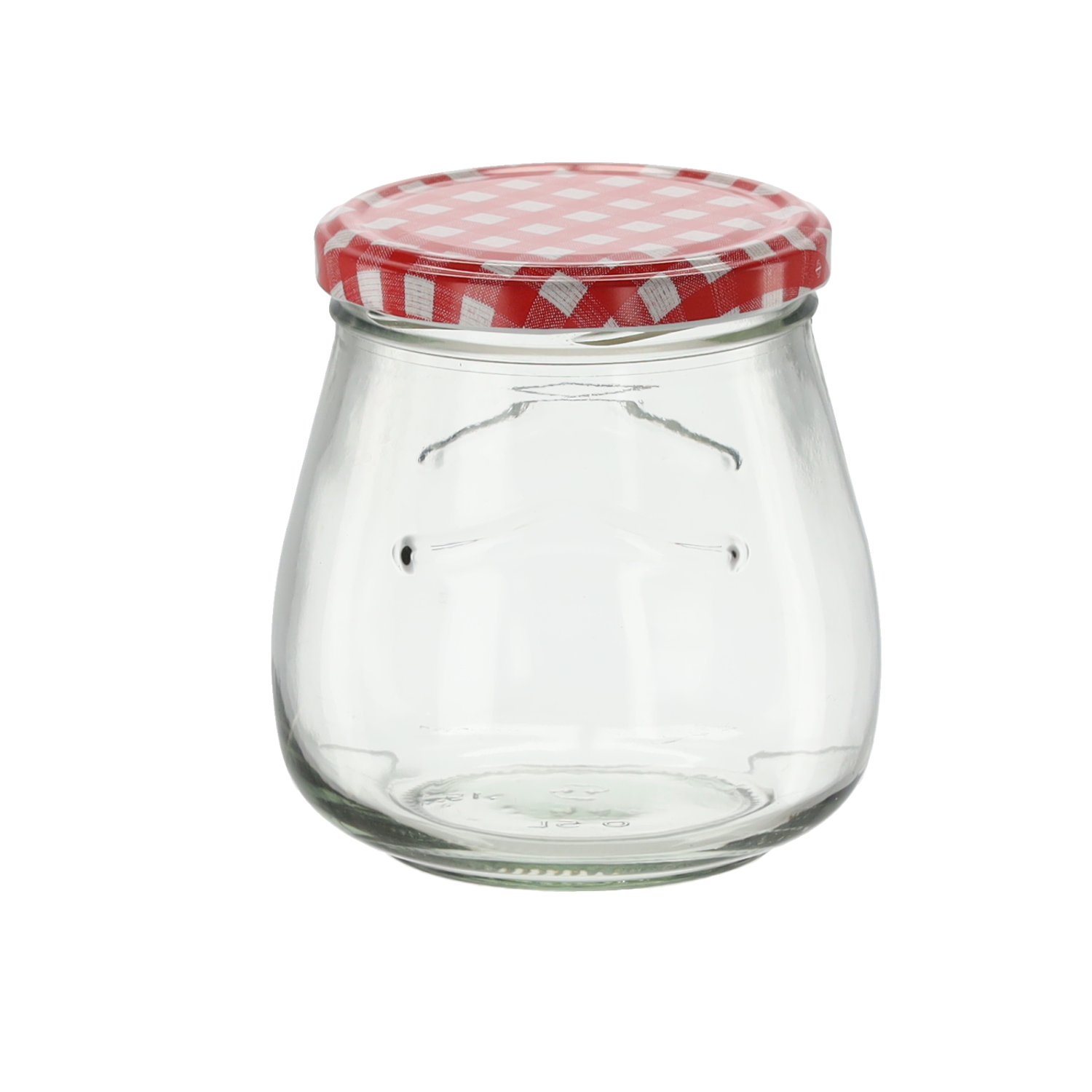 Sklenená zaváraninová fľaša s károvaným červeno-bielym vrchnákom 500 ml 41553 - obrázok 1