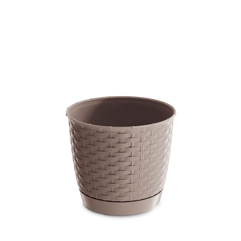 Plastový okrúhly kvetináč Ratolla Round v mocca farbe s plastovou podmiskou 19 cm 39282 - obrázok 1