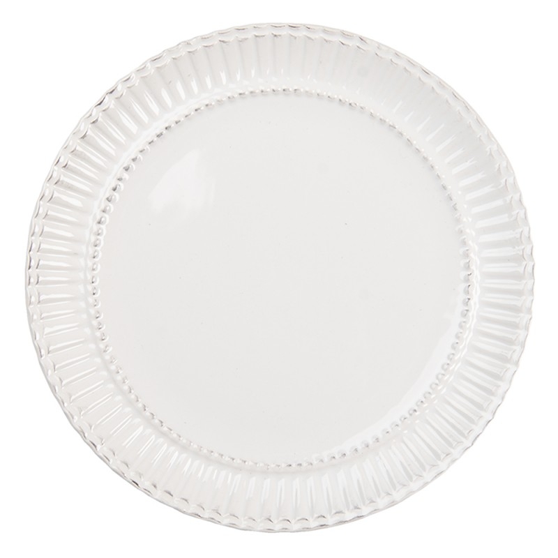 Biely keramický dezertný tanier so strieborným dekorovaním o priemere 21 cm Clayre & Eef 36083 - obrázok 1
