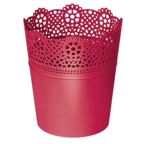 Plastový kvetináč Lace na bylinky s dekorom krajky vo farbe maliny 16 cm 33029 - obrázok 1