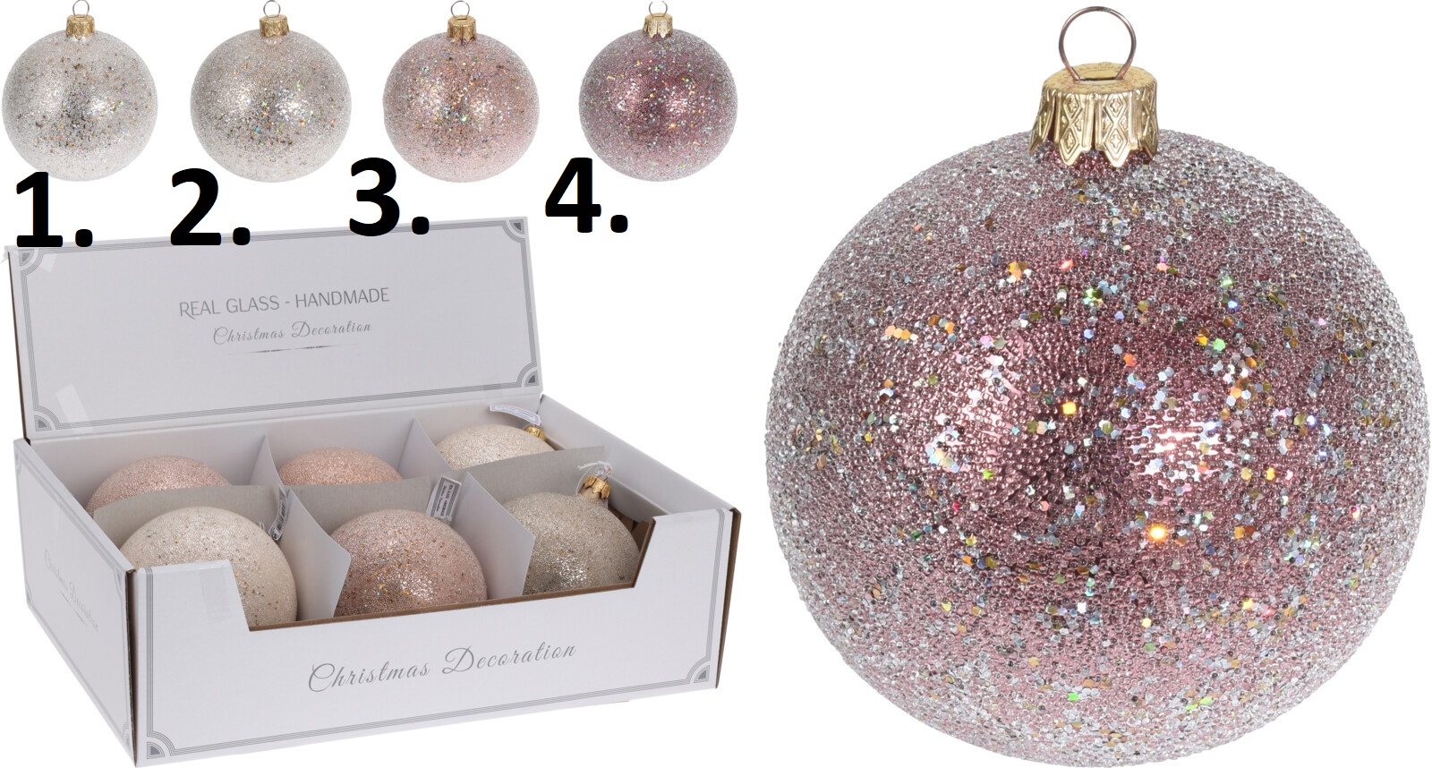 Závesná vianočná guľa s glitrami v štyroch farebných prevedeniach 10 cm 38316 - obrázok 1