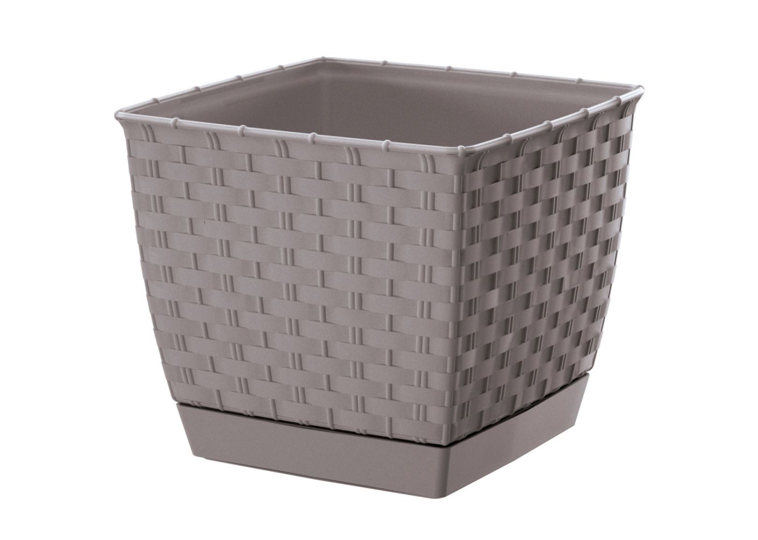 Plastový hranatý kvetináč Ratolla Square v mocca farbe s podmiskou 16,5 cm 30878 - obrázok 1
