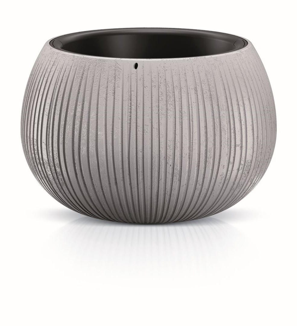 Plastový oválny kvetináč Beton Bowl s vkladom v sivej farbe s vrúbkovaným vzorom a s imitáciou betónu 48 cm 30871 - obrázok 1