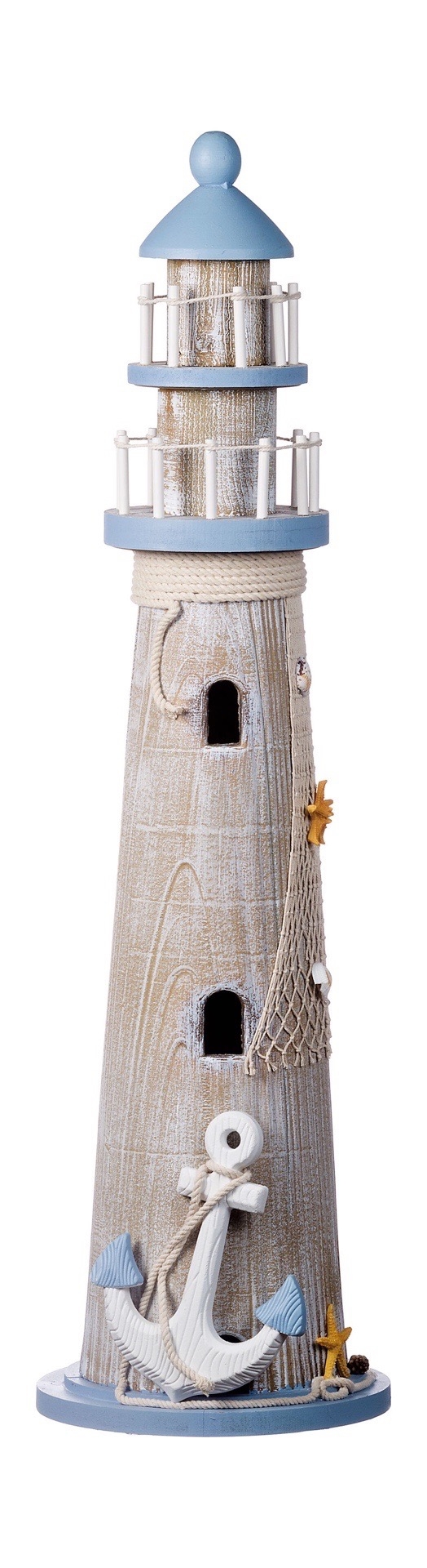 Drevená modro-prírodná dekorácia majáka na drevenom podstavci v morskom štýle 26,5 x 98 cm 39733 - obrázok 1