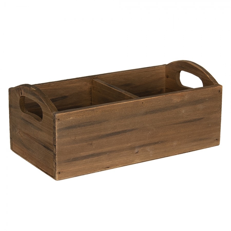 Drevená dekorácia bedničky s dvomi priehradkami v hnedom farebnom prevedení 30 x 15 x 13 cm Clayre & Eef 43980 - obrázok 1