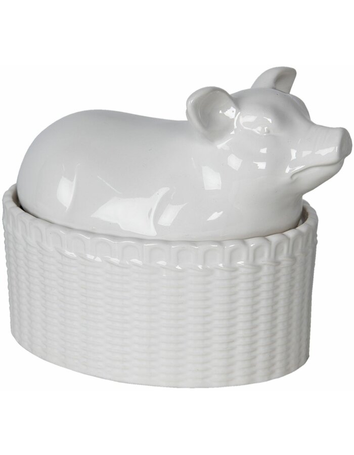 Keramická dekorácia dózy v bielom farebnom prevedení s dekorom prasiatka 15 x 11 x 14 cm Clayre & Eef 44835 - obrázok 1