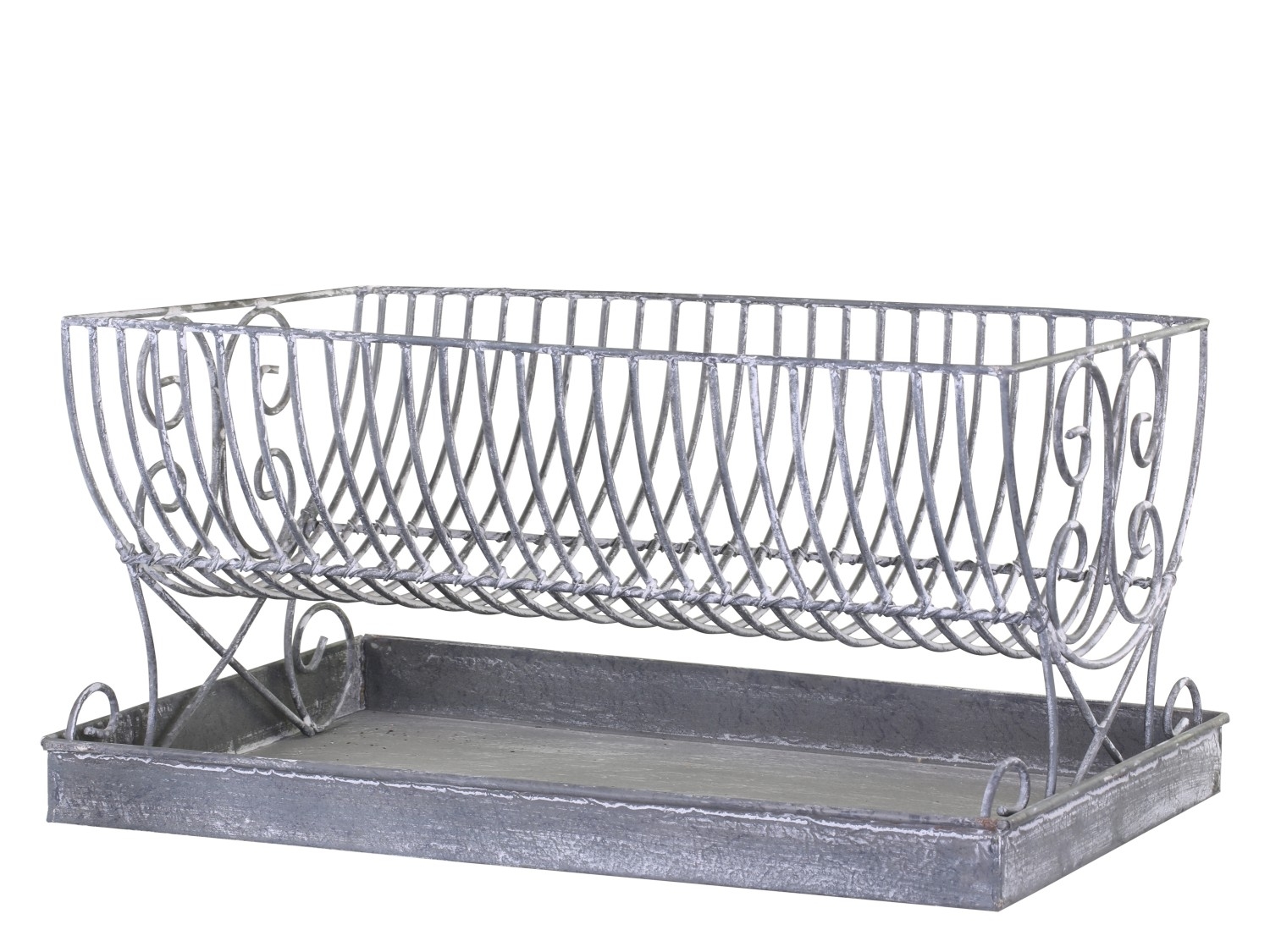 Kovový stojan na odkladanie tanierom v sivom farebnom prevedení v ošúchanom vintage štýle 43,5 x 29,5 x 22 cm Chic Antique 40348 - obrázok 1