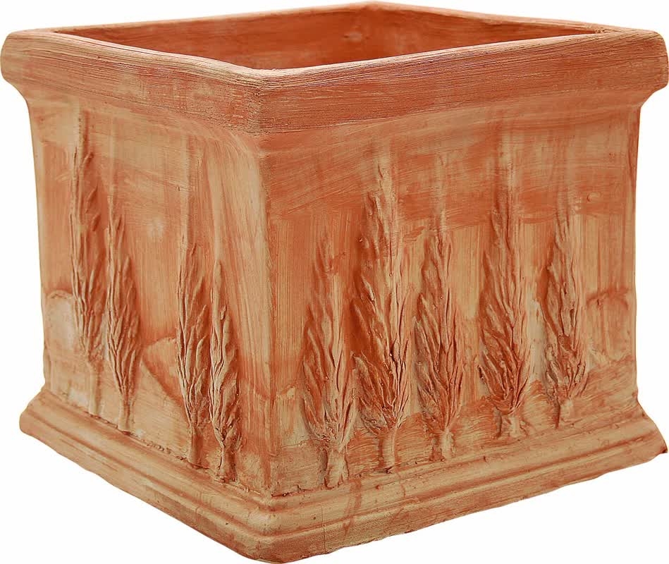 Terakotový kvetináč štvorec s motívom talianskych cyprusov 30 cm 30800 - obrázok 1