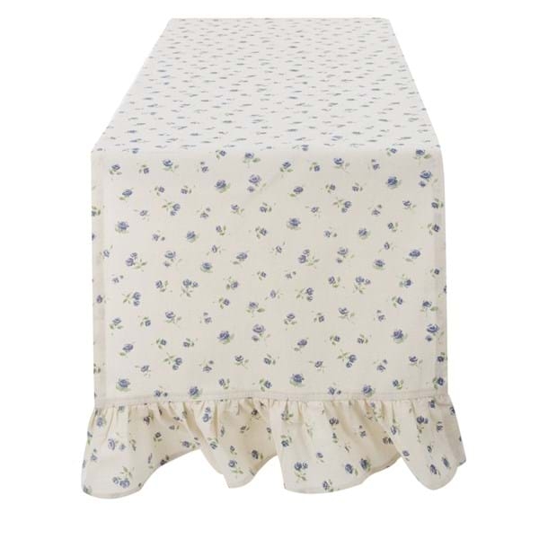 Obrus s volánikovým lemom a kvetinovým modrým dekorom 40 x 140 cm Blanc Maricló 39962 - obrázok 1