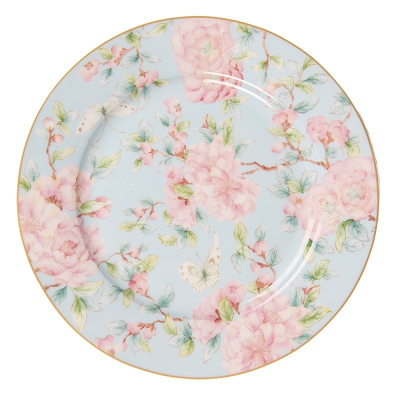 Porcelánový tanier v modrej farbe s kvetinovým motívom a priemerom 19 cm Clayre & Eef 38808 - obrázok 1