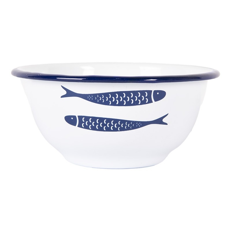 Clayre & Eef Miska smalt biela s rybkami 14x7cm/350ml 46062 - obrázok 1