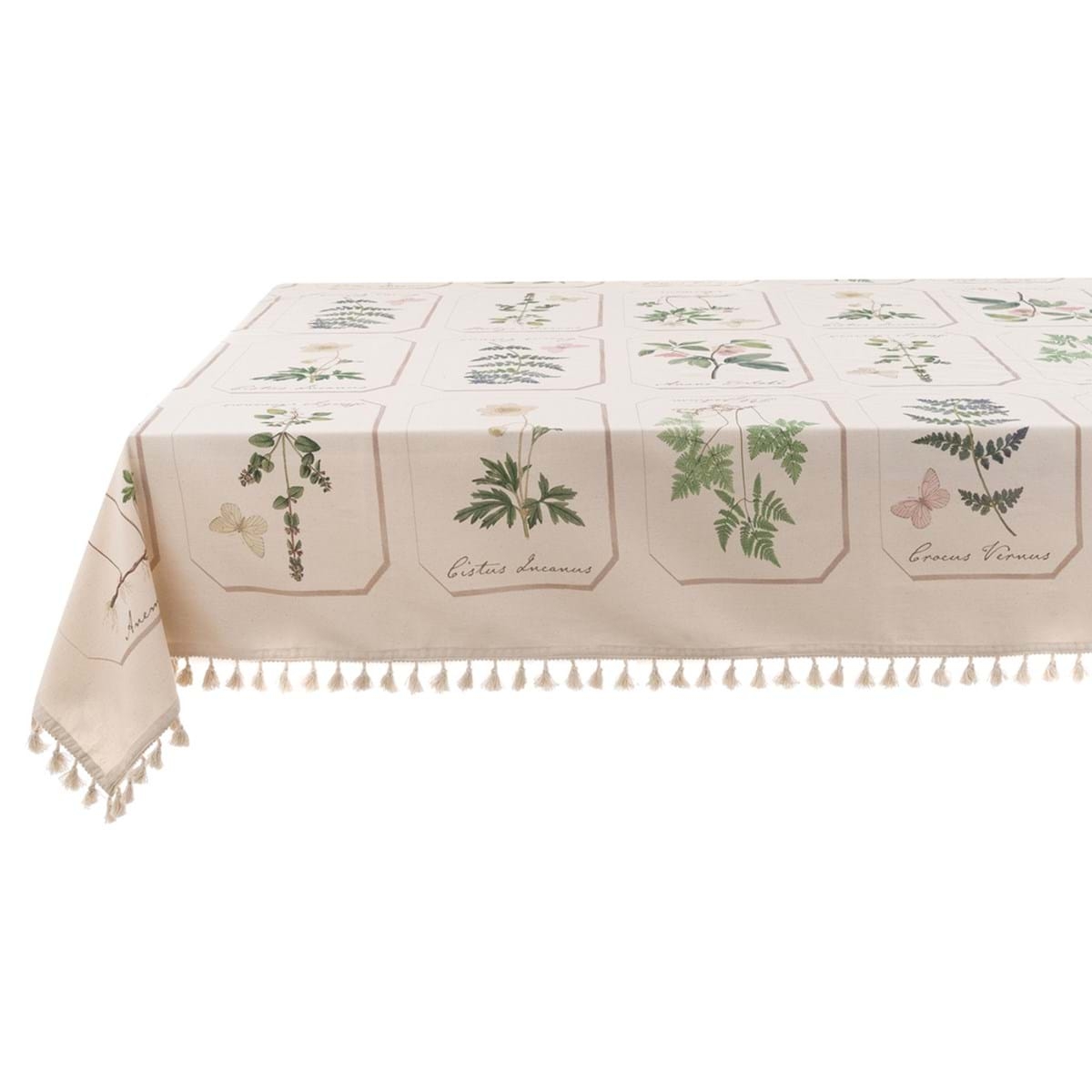 Textilný obrus v krásnej krémovej farbe s dekorom rastliniek v schaby chic romantickom štýle 150 x 190 cm Blanc Maricló 42590 - obrázok 1