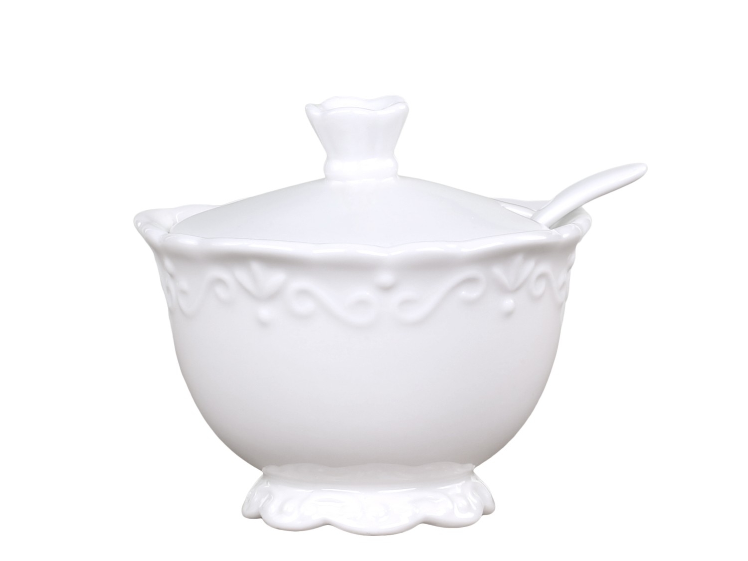 Biela porcelánová nádoba na cukor s vintage dekorom 10 x 9cm Chic Antique 38744 - obrázok 1