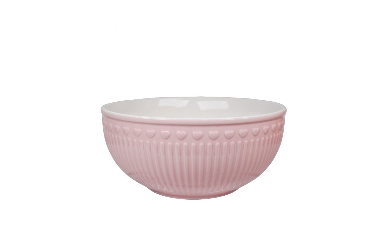 Porcelánová miska v ružovej farbe v retro štýle so srdiečkovým motívom a vrúbkami 17 x 7,5 cm Isabelle Rose 39058 - obrázok 1