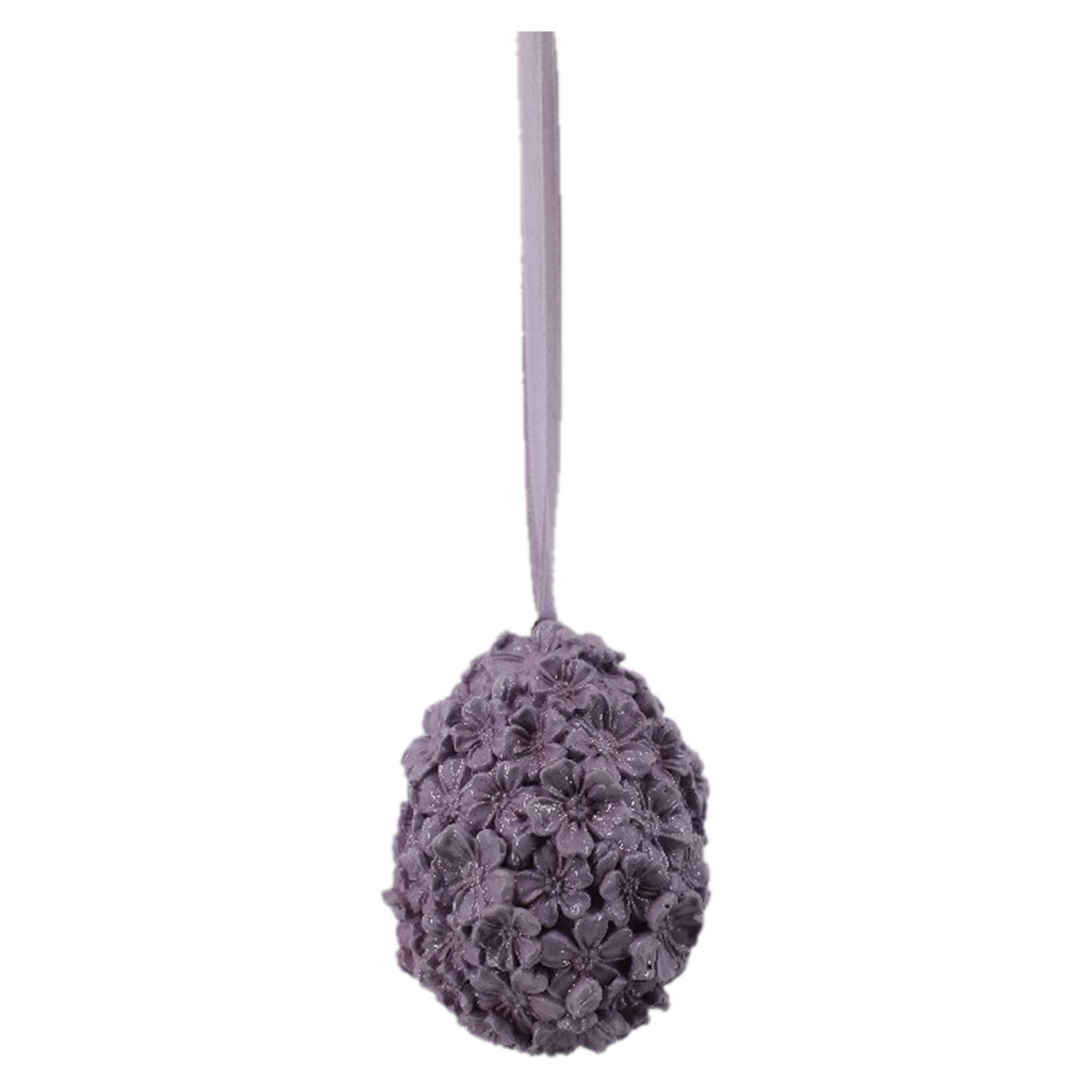 Fialové visiace veľkonočné vajce z polyresinu dekorované kvietkami Ø 5*7 cm Clayre-Eef 33295 - obrázok 1