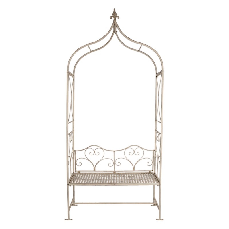 Kovová záhradná dekorácia pergoly s lavičkou v krémovom farebnom prevedení a ošúchanom štýle 108 x 41 x 239 cm Clayre & Eef 41385 - obrázok 1