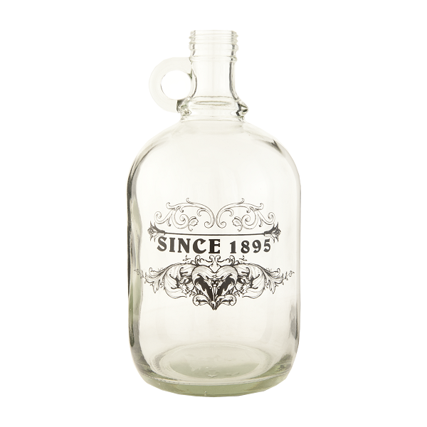 Sklenená fľaša ako malý demižón s uškom a s etiketou s dekorom Clayre & Eef 17256 - obrázok 1