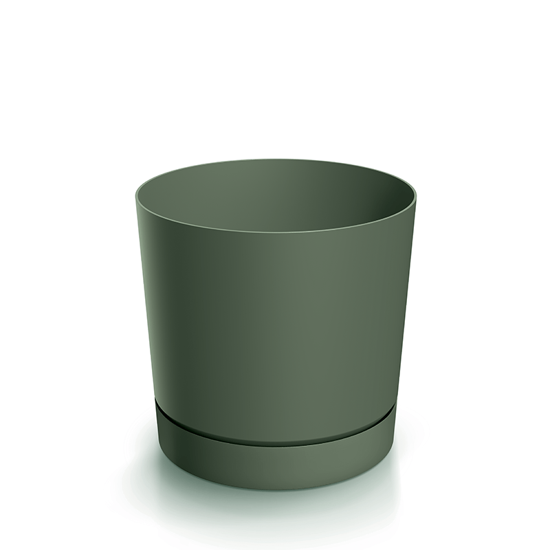 Plastový okrúhly kvetináč Tubo P v tmavozelenej farbe s plastovou podmiskou 12,8 cm 39263 - obrázok 1
