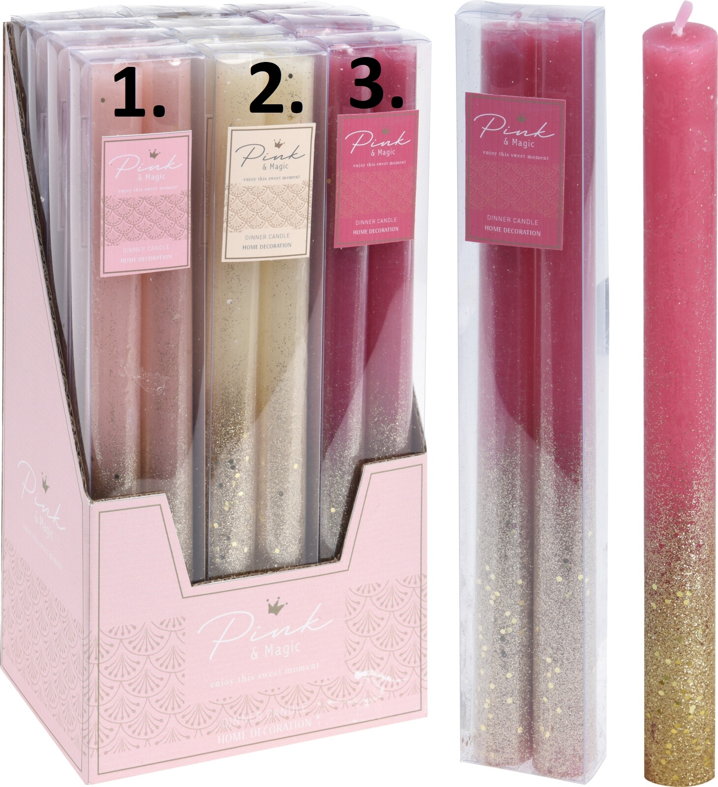 Set dvoch kusov rustikálnych sviečok v troch farebnom prevedení 2,5 x 25 cm 38841 - obrázok 1