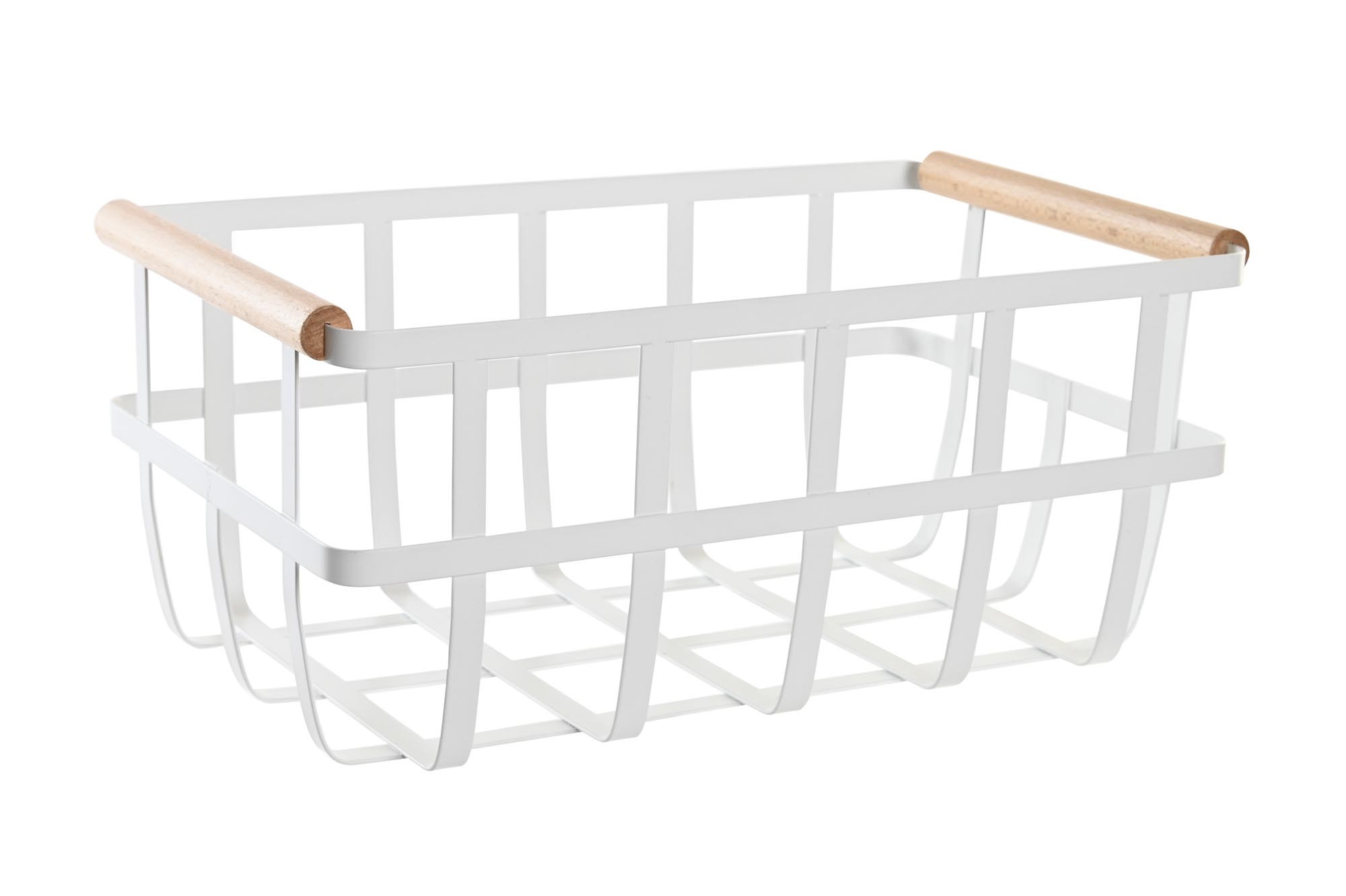 Kovový košík v bielom farebnom prevedení s drevenými úchopmi 36 x 22 x 15,5 cm 39532 - obrázok 1