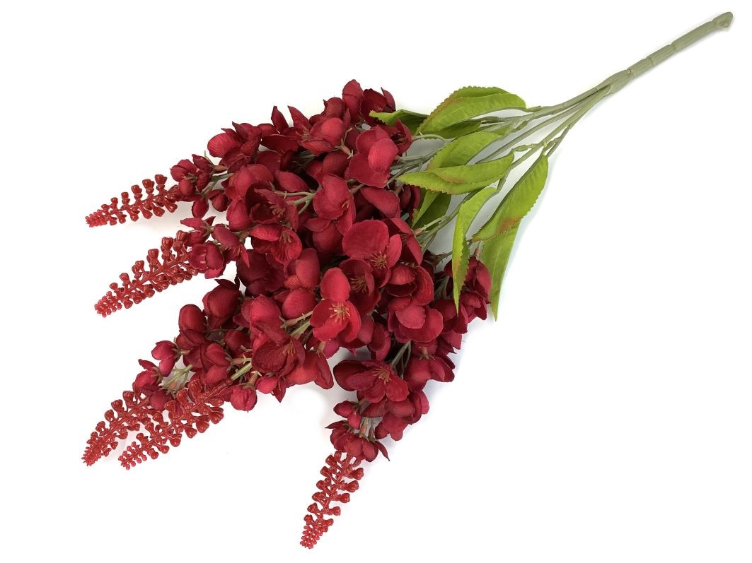 Umelá dekorácia kytice bordových kvietkov lupinusu s listami 55 cm 42735 - obrázok 1