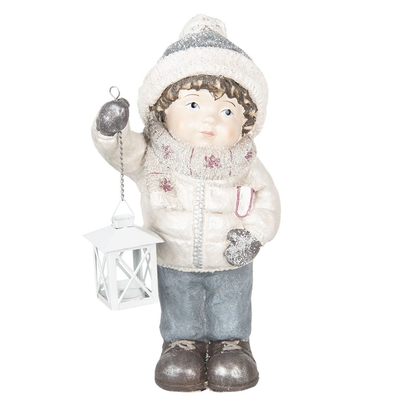 Vianočná dekorácia ako postavička chlapčeka v zimnom oblečení a s bielym lampášom 20 x 19 x 41 cm Clayre & Eef 36132 - obrázok 1