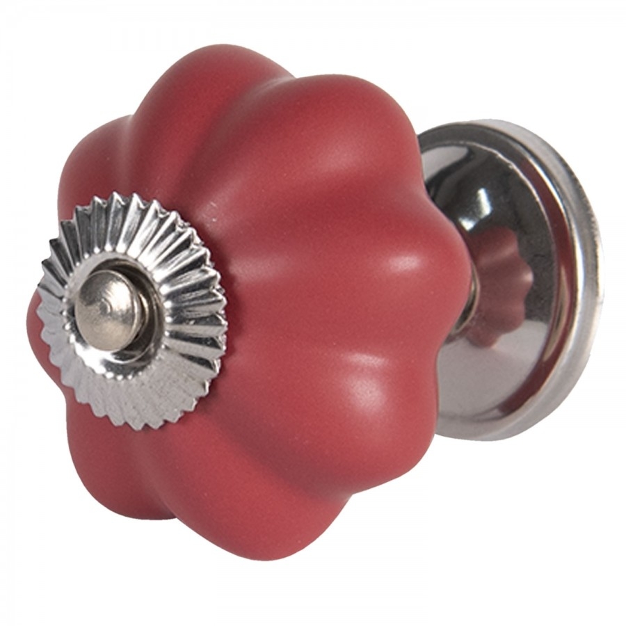 Keramický červený úchyt na šuflík alebo dvierka skrinky s kovovými prvkami 4 cm Clayre-Eef 31368 - obrázok 1