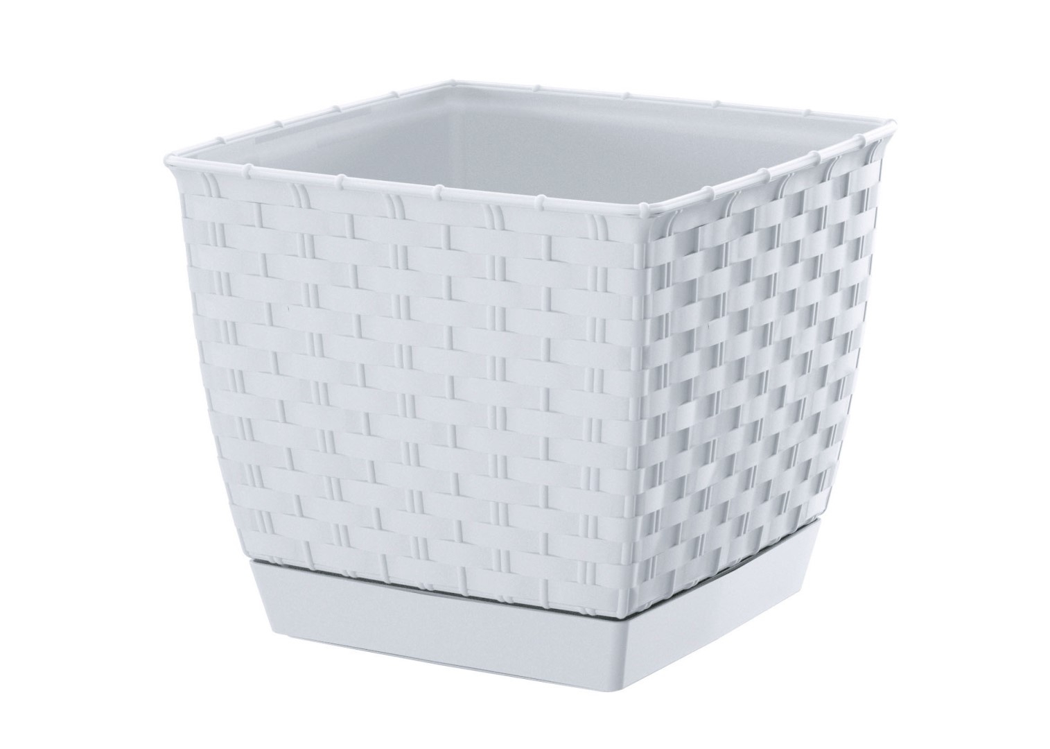 Plastový hranatý kvetináč Ratolla Square v bielej farbe s podmiskou 19 cm 30880 - obrázok 1