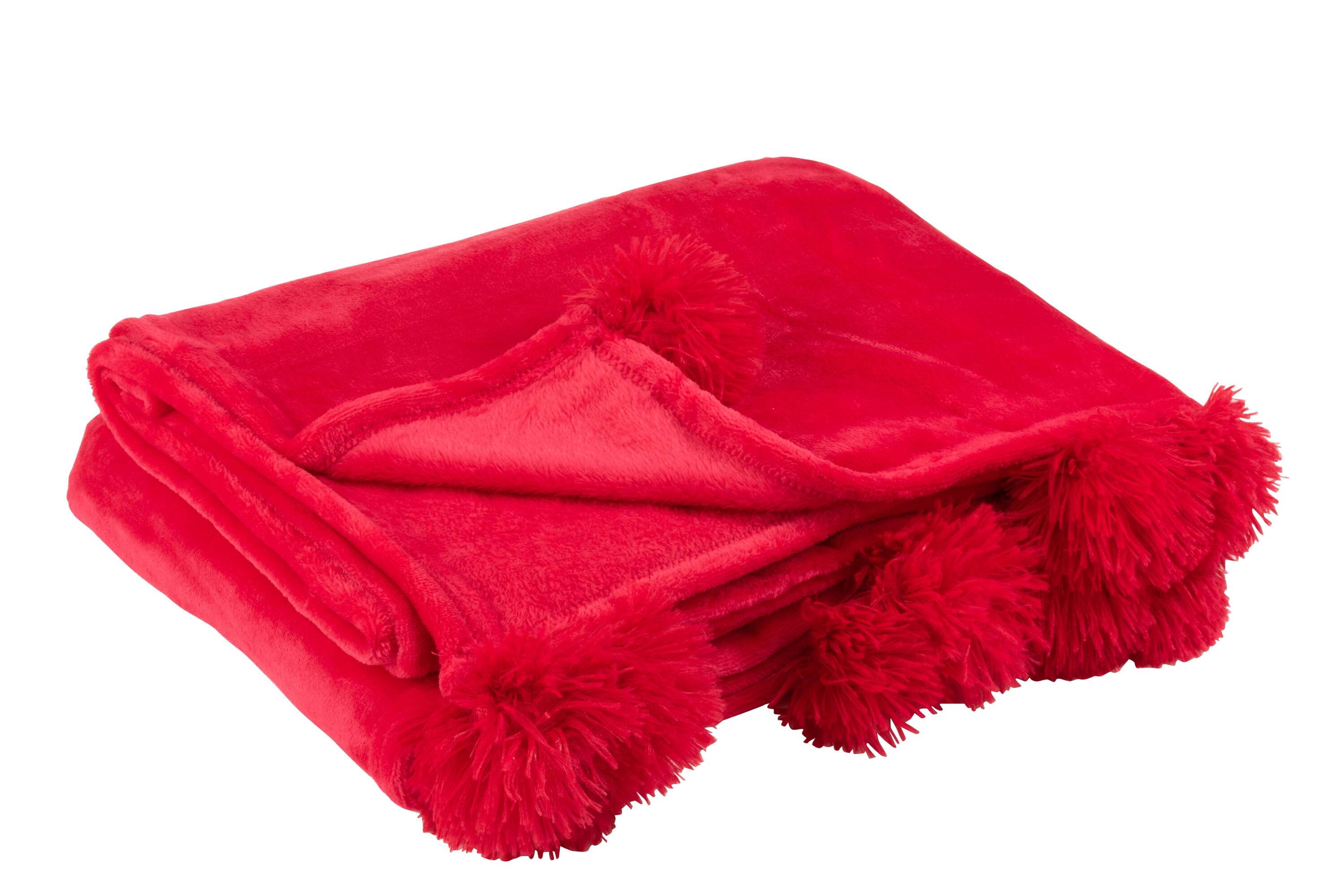 Huňatá deka v krásnej červenej farbe s pomponmi na bokoch deky 170 x 130 x 1 cm Jolipa 41268 - obrázok 1