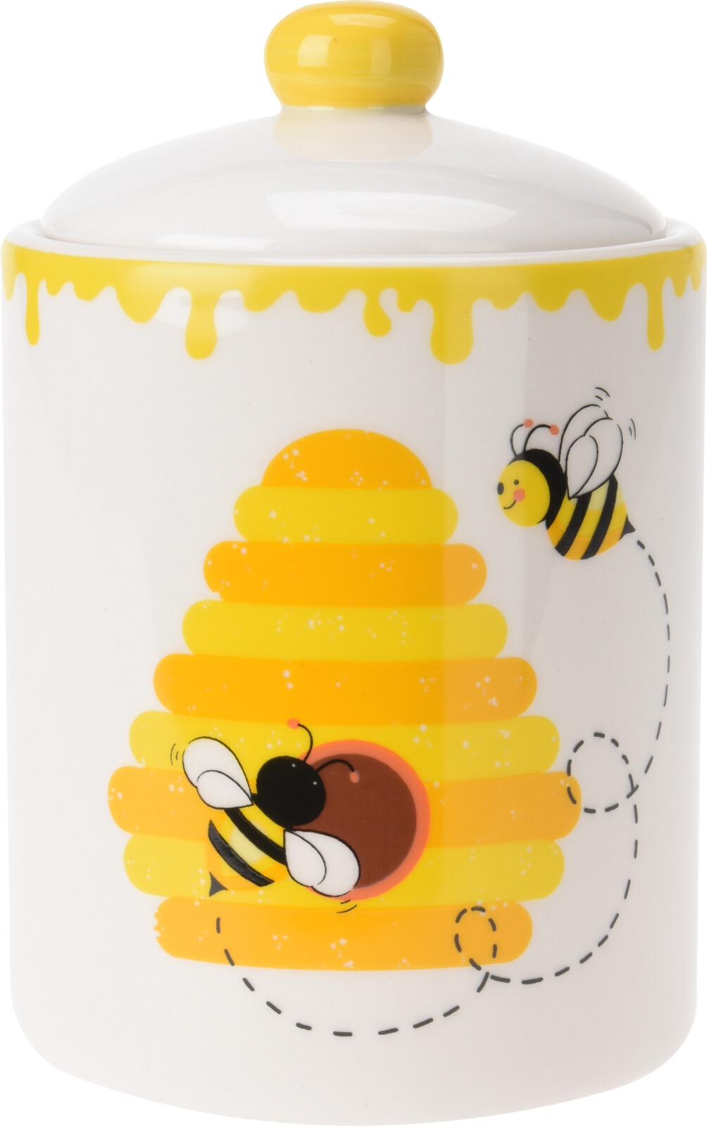 Keramická bielo-žltá dóza s motívom včielok a poklopom 12 x 18 cm 37655 - obrázok 1