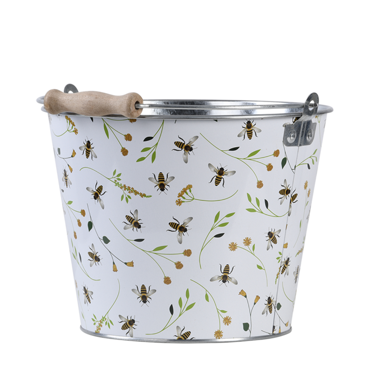 Zinkované biele vedierko s drevenou rukoväťou a včelím motívom 27 x 25,7 x 19,5 cm Esschert Design 38063 - obrázok 1