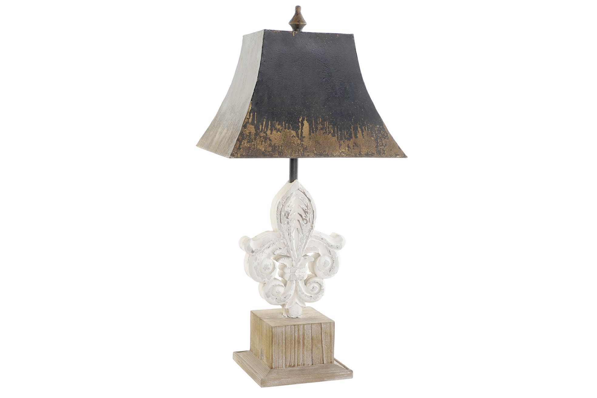 Dreveno-kovová stolná lampa s kovovým čierno-zlatým tienidlom a dreveným podstavcom 35,5 x 35,5 x 79 cm 37580 - obrázok 1