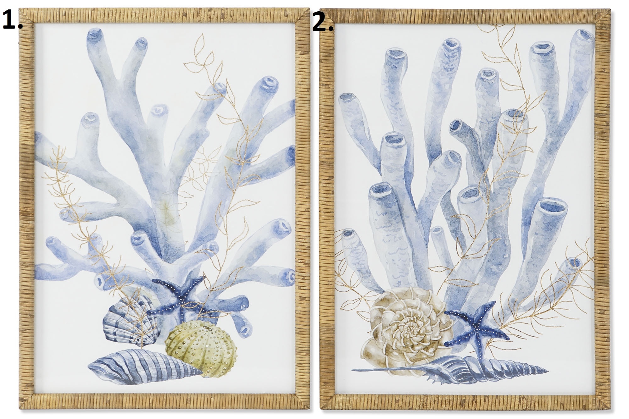 Nástenná dekorácia obrazu s ratanovým rámom a morským dekorom v dvoch prevedeniach 50 x 2,5 x 70 cm 44113 - obrázok 1
