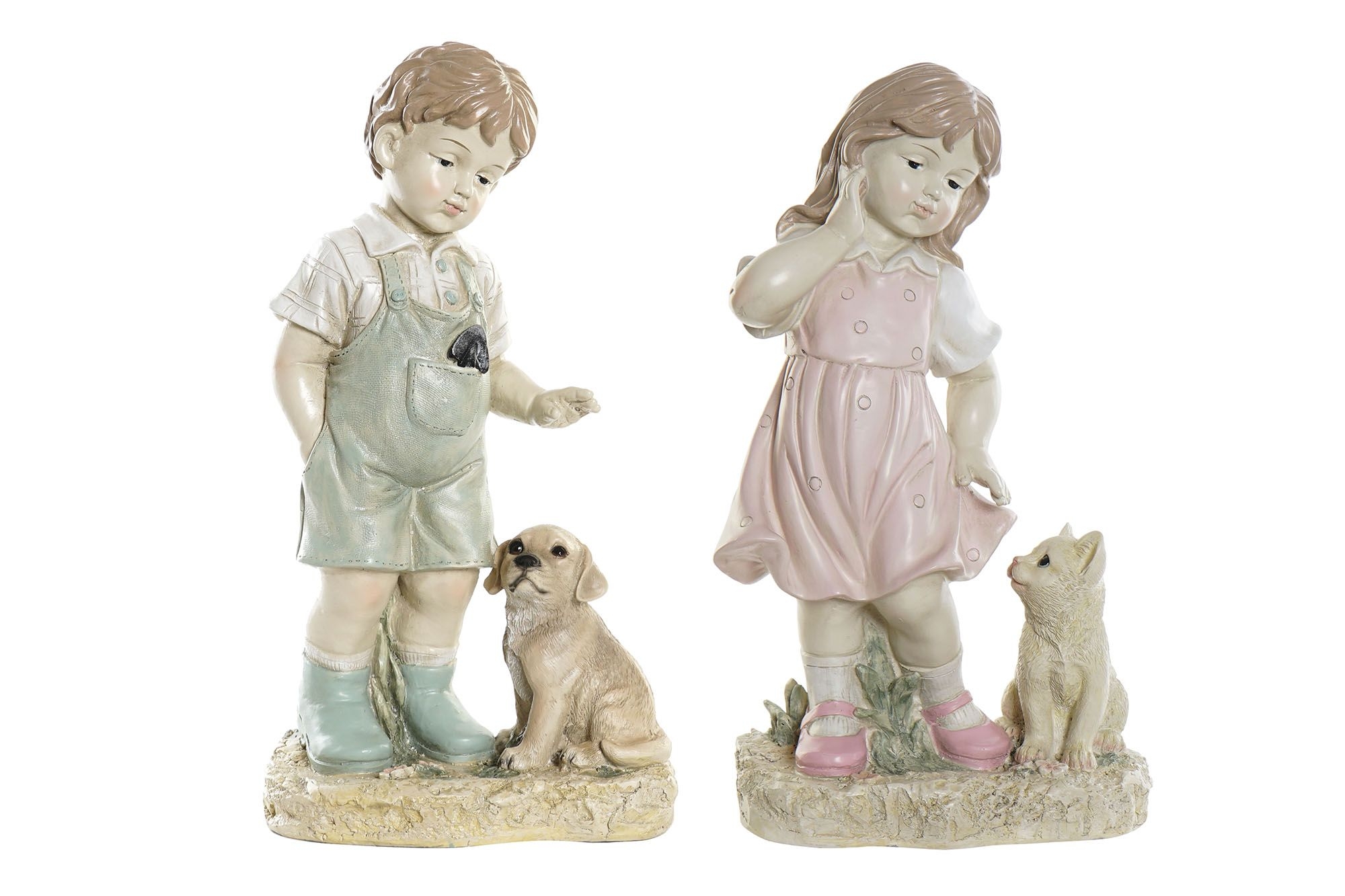 Polyresinová postavička dvoch stojacich detí dievčatka a chlapca so zvieratkom 26,5 x 16,5 x 44,5 cm 37989 - obrázok 1