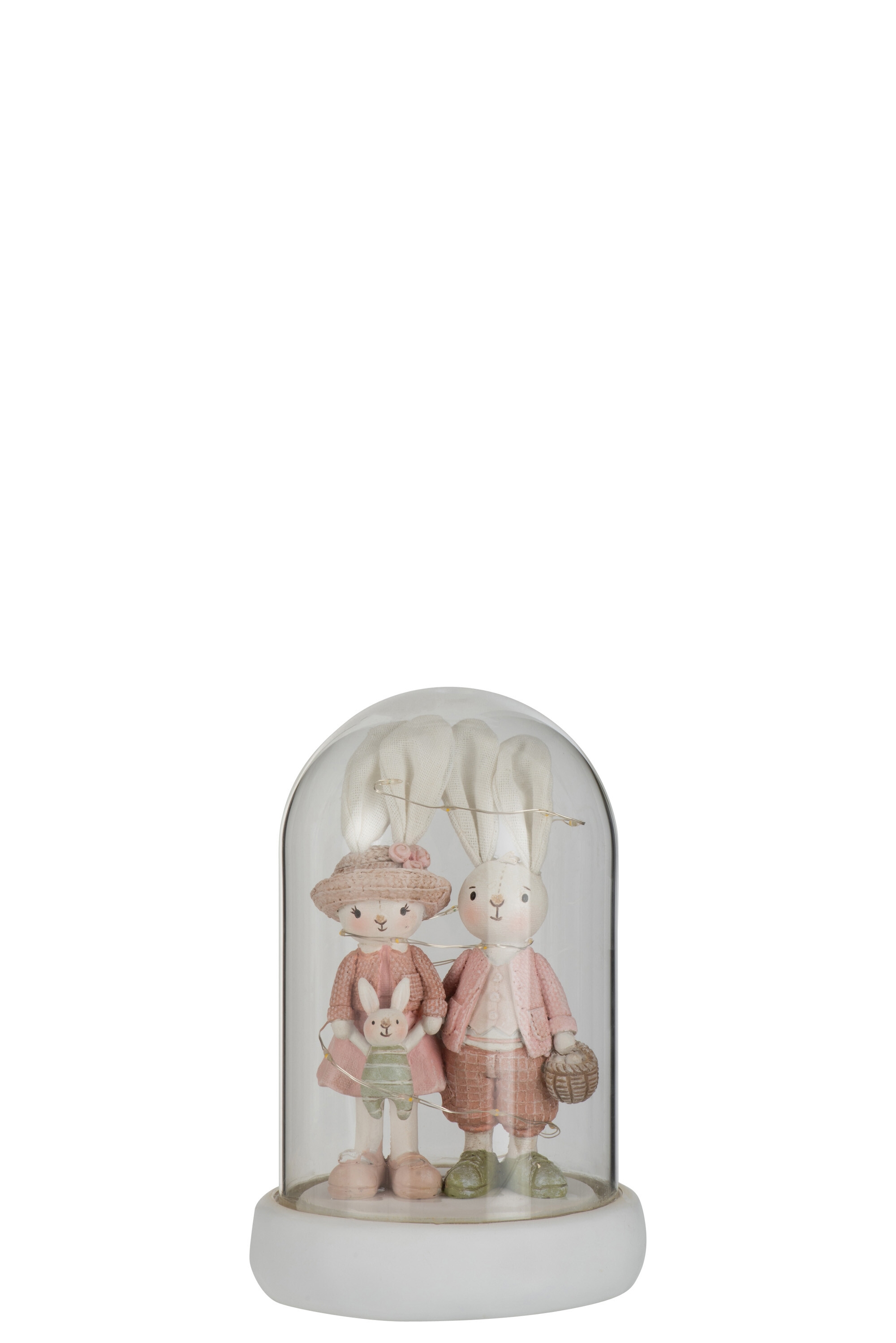 Polyresinová dekorácia dvoch stojacich zajačikov v skle s LED osvetlením 12 x 12 x 18 cm JOLIPA 39221 - obrázok 1